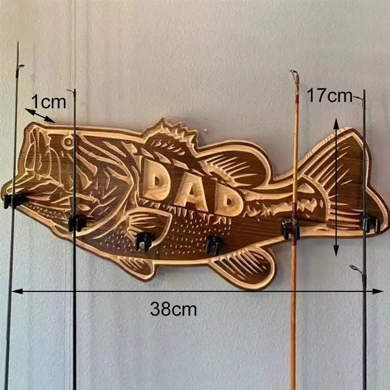 

Fishing Rod Holder Father'S Day Gifts Home Decor Wall-Mounted Wooden Fishing Rod Rack For Fishing Lovers For Garages Sheds