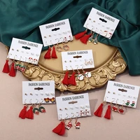 boho imitation pearl long tassel earring set for women girl bohemian geometric earring christmas brincos female jewelry