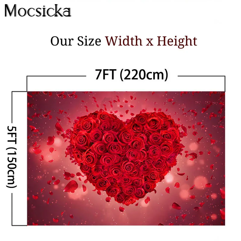 Mocsicka Valentine's Day Red Rose Love Heart Photography Backdrops Wedding Bridal Shower Photo Props Studio Booth Background enlarge