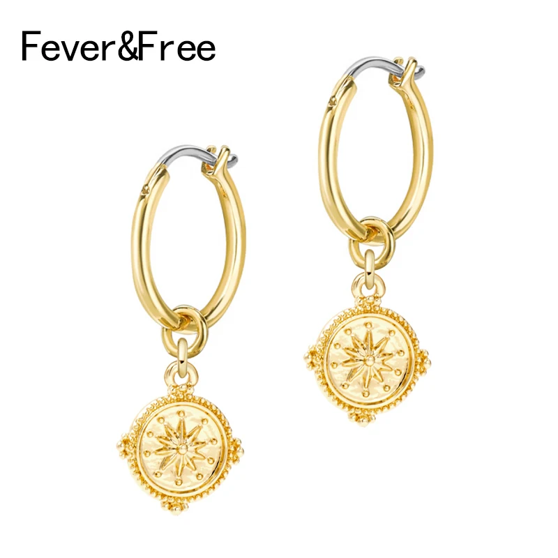 Женские винтажные серьги подвески Fever & Free готические золотого цвета с компасом
