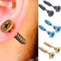 screw design stud earrings personalized punk hip hop style earrings for women men girls boys fashion jewelry gifts ornaments