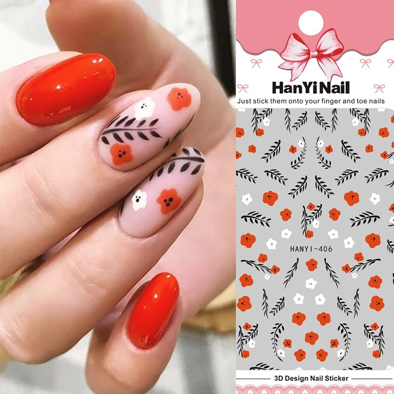 1 шт. 3D наклейки для ногтей цветы роза лист Бабочка изображение смешанный размер