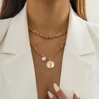 thick chain coinpearl pendant necklace for women vintage multi layer chain choker necklace set collar 2022 fashion neck jewelry