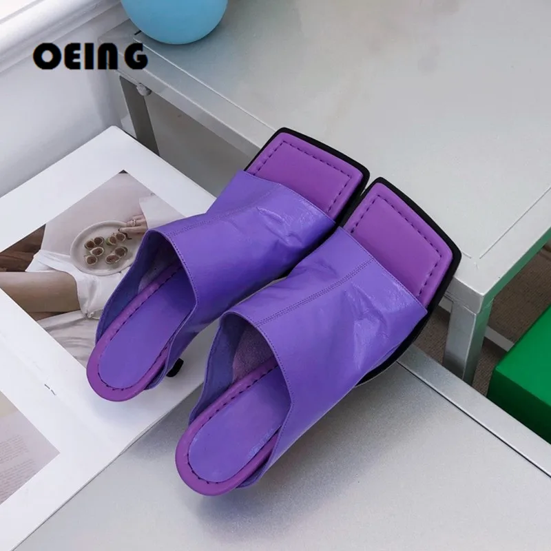 

Summer Women Leather Slippers Fashion Women Shoes Elegant Kitten Heels Flipflops Slip-On 35-40 Party Dress Mules Slides Shoes