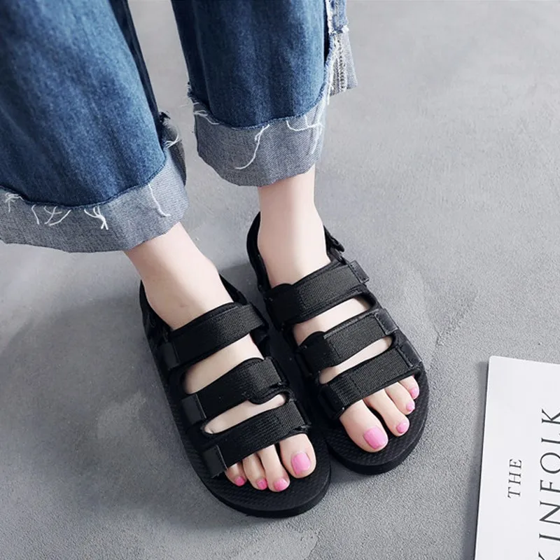 Летние модные женские сандалии COSMAGIC 2021 пляжные черные с липучкой легкие на