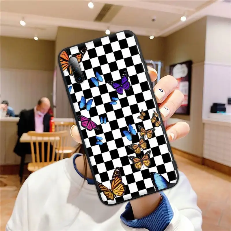 

Back Cover Black white checkered Phone Case for redmi 4X 5plus 6 6A7 7A 8 8A 9 note 4 8T 8pro 9 pro Case