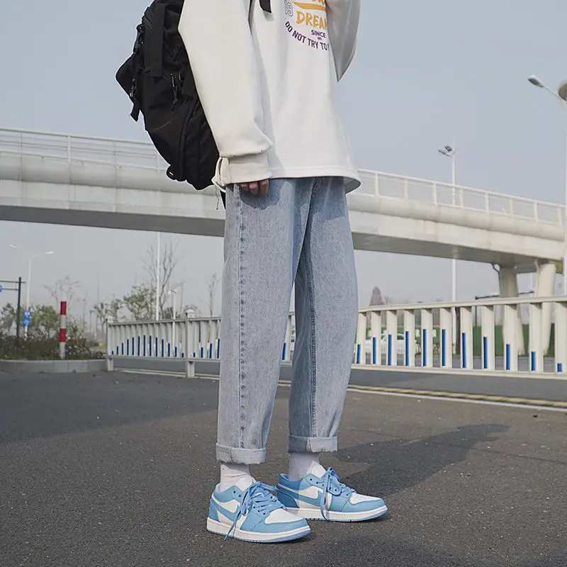 Spring Summer Cotton Jeans Men's Fashion Retro Casual Jeans Men Streetwear Korean Loose Hip-hop Straight Denim Trousers Mens