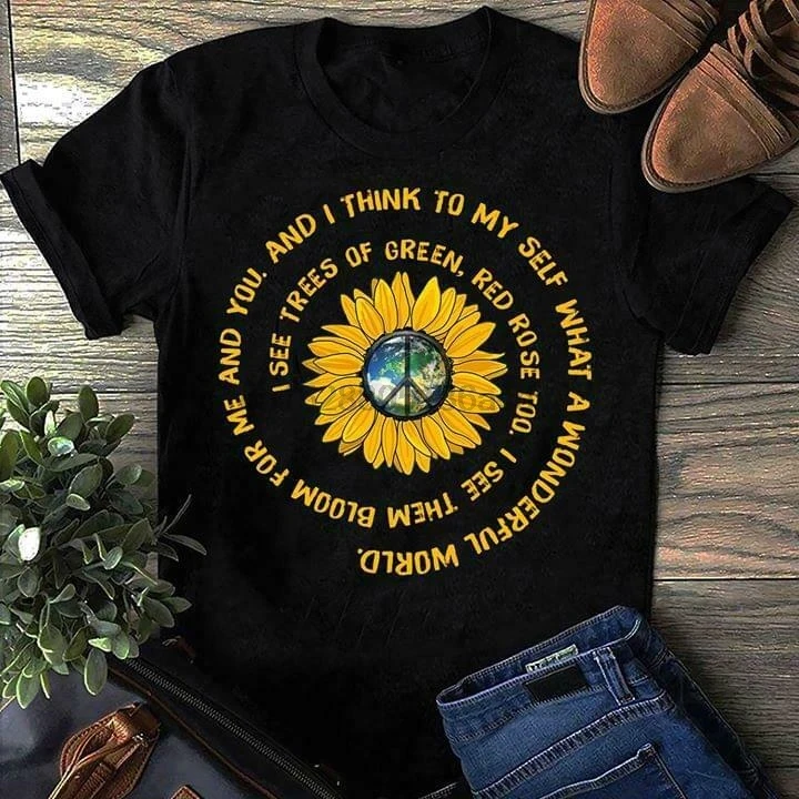 Мужская футболка с принтом &quotХиппи&quot &quotДумай себе чудесный мир&quot черный цвет