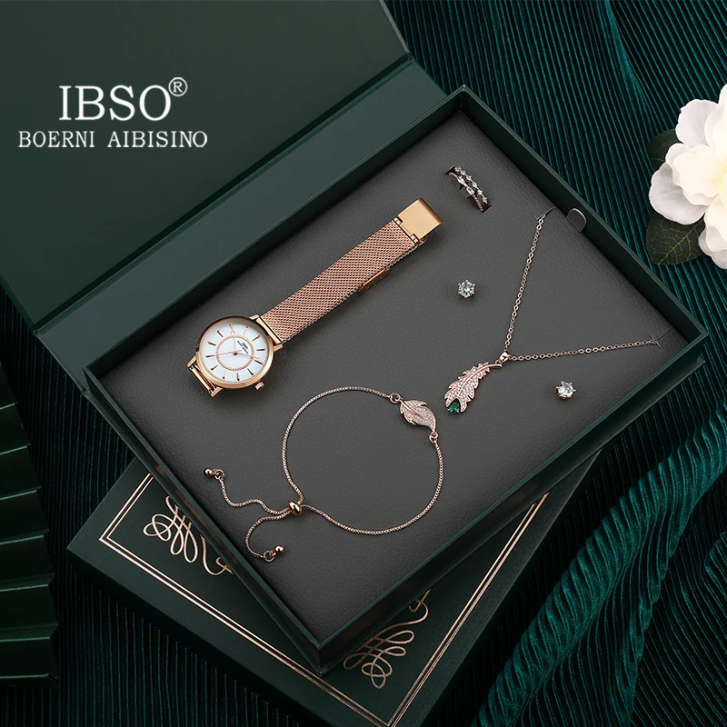 

IBSO Women's Watch Set Box Gift Green The Book Of Wishes New Luxury Quartz Ladies Customized Retro Design Beauty United Jewelry