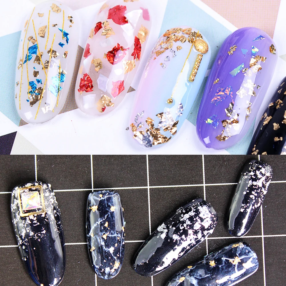 Искусственные хлопья золотой фольги зеленые серебряные для украшения ногтей