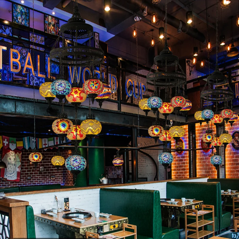 Люстра в стиле ретро средиземноморском и турецком цветная креативная стеклянная