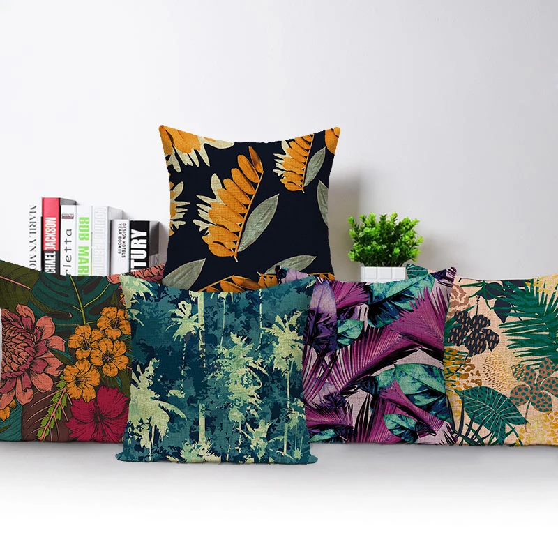 

Tropical Plants Flowers Pattern Decorative Pillowcase Tropical Leaves Cushion Cover Throw Pillow Cover for Sofa Car Chair