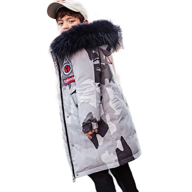 Новый Камуфляжный Зимний пуховик для мальчиков утолщенный теплый большой