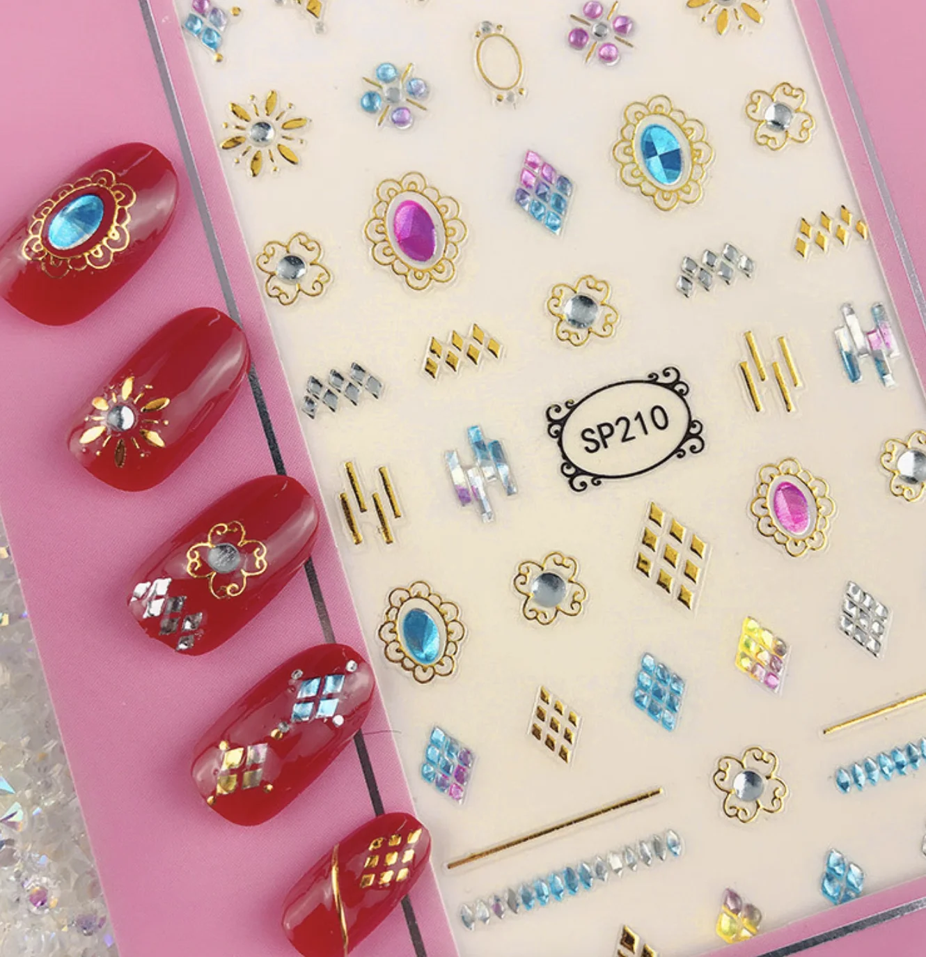 

1Sheet 3D Bronzing Stickers Nails Geometry Laser Gold Nail Art Small Adhesive Decals UV Decoration for Press On Nails