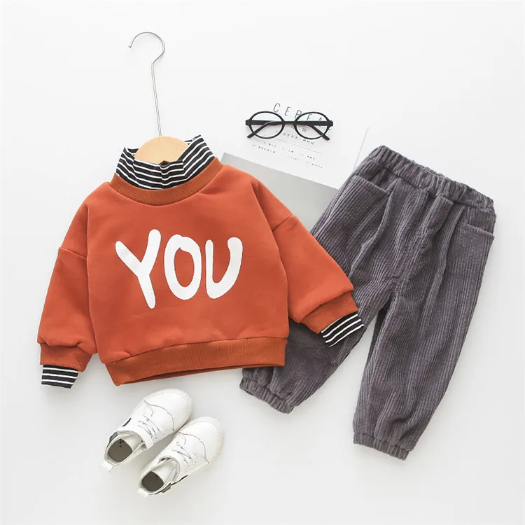 

Autumn Winter Baby Boys Girls Clothing Sets Warm Thick Letter Print Sweatshirt+Pants Children Sport Suit Kids Clothes 1-6 YEARS