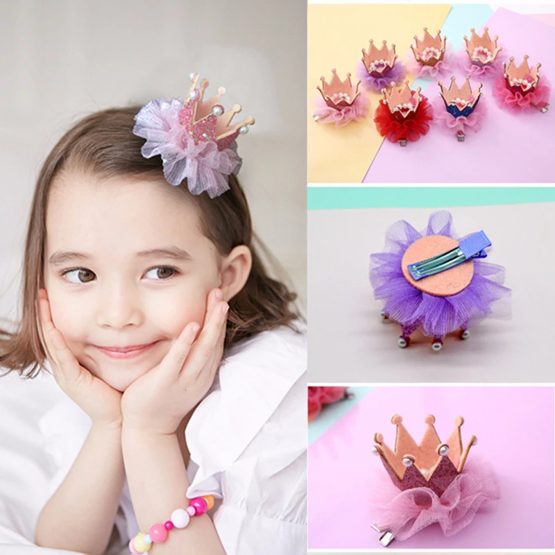 

Children Headwear Princess Hairpins Hair Pin Shiny Crown with Pearl Barrettes Baby Girl Ribbon Bow Hair Clip Kids Head Ornaments