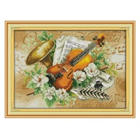 violin and flower cross stitch kits crafts embroidery cross stitch pattern dmc stamp count printing canvas needlework home decor