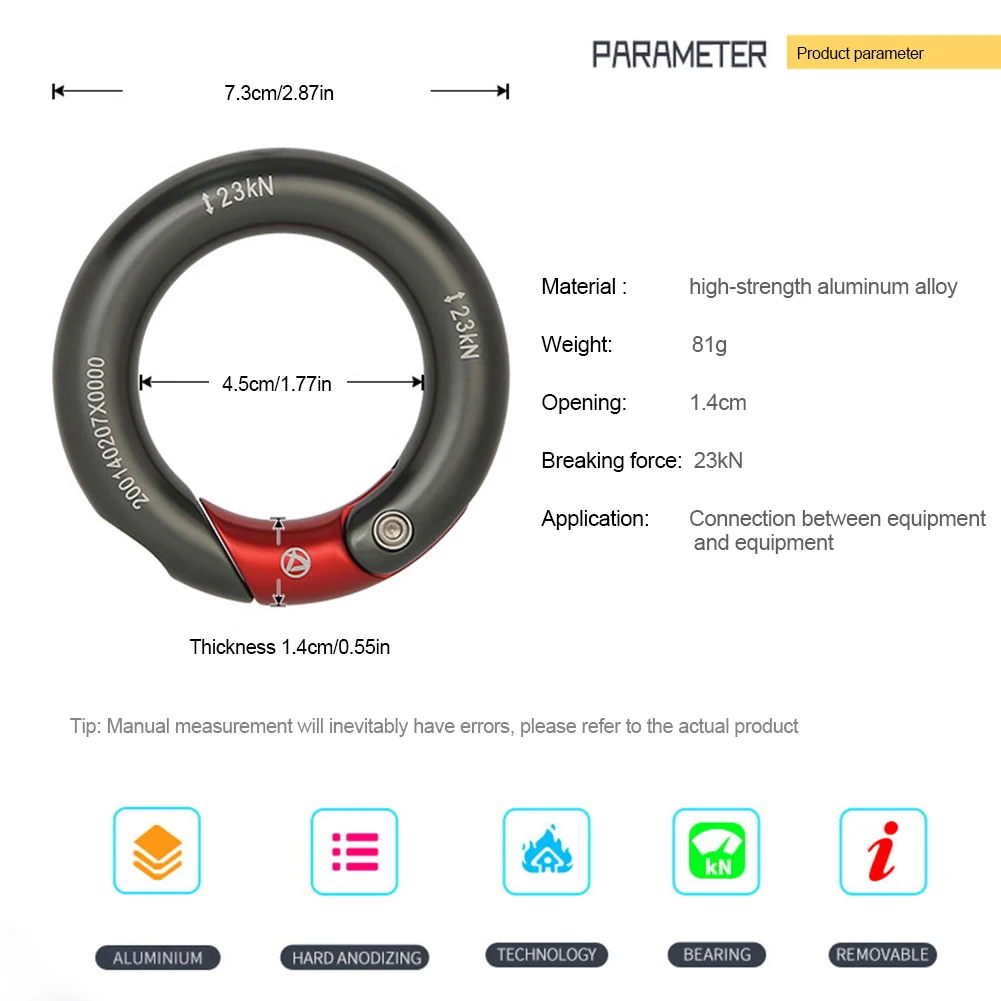 

23KN Climbing Ring Multi-Directional Gated Climbing Ring Aluminum Alloy Safety Ring Heavy Loads Climbing Accessories Free Ship