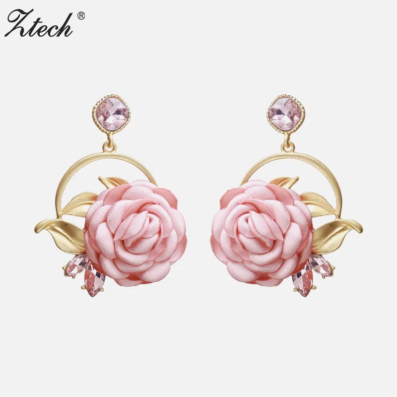 Ztech новый дизайн большой розовый цветок розы свисающие серьги для женщин модные