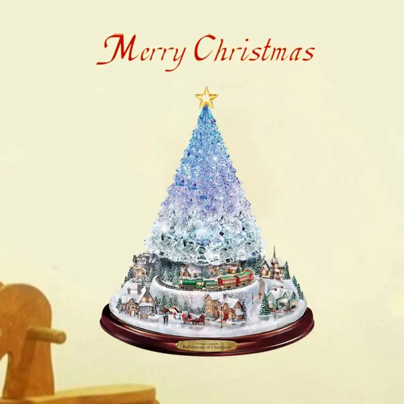 20x30cm Christmas Crystal Tree Santa Claus Snowman Rotating Sculpture Window Paste Sticker Winter 2022 New Year Party Home Decor | Дом и сад