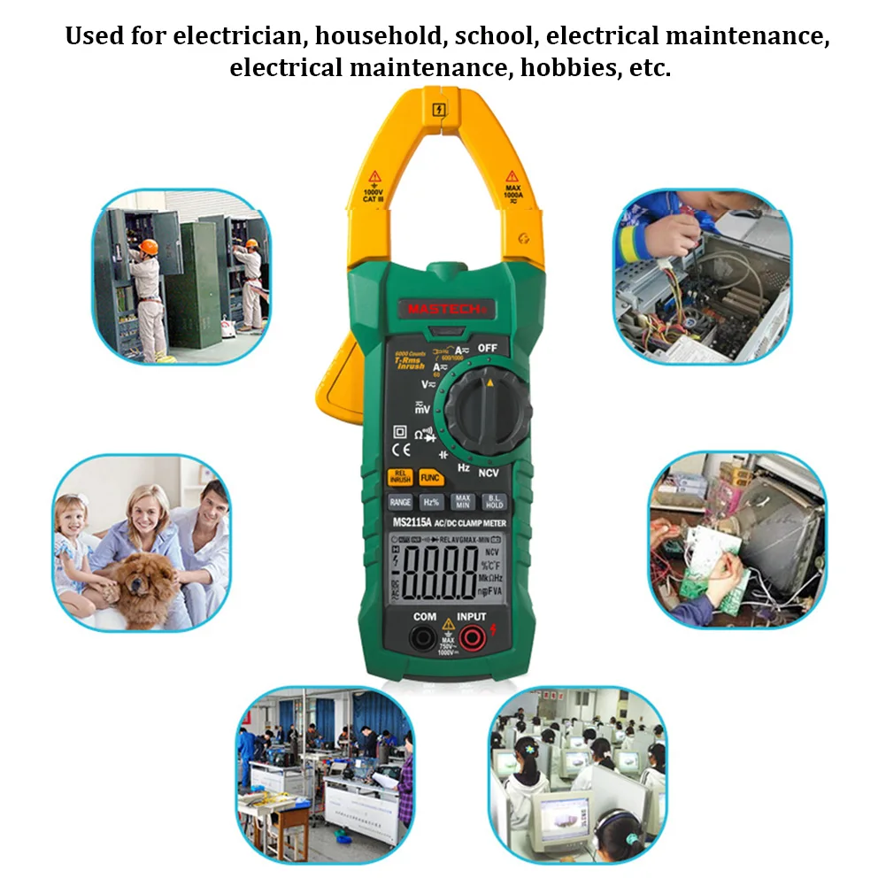 

MS2115A Multimeter 1000A Display Backlight Electrical Home True Rms Digital Clamp Meter Measurement Tool ABS DC AC Portable