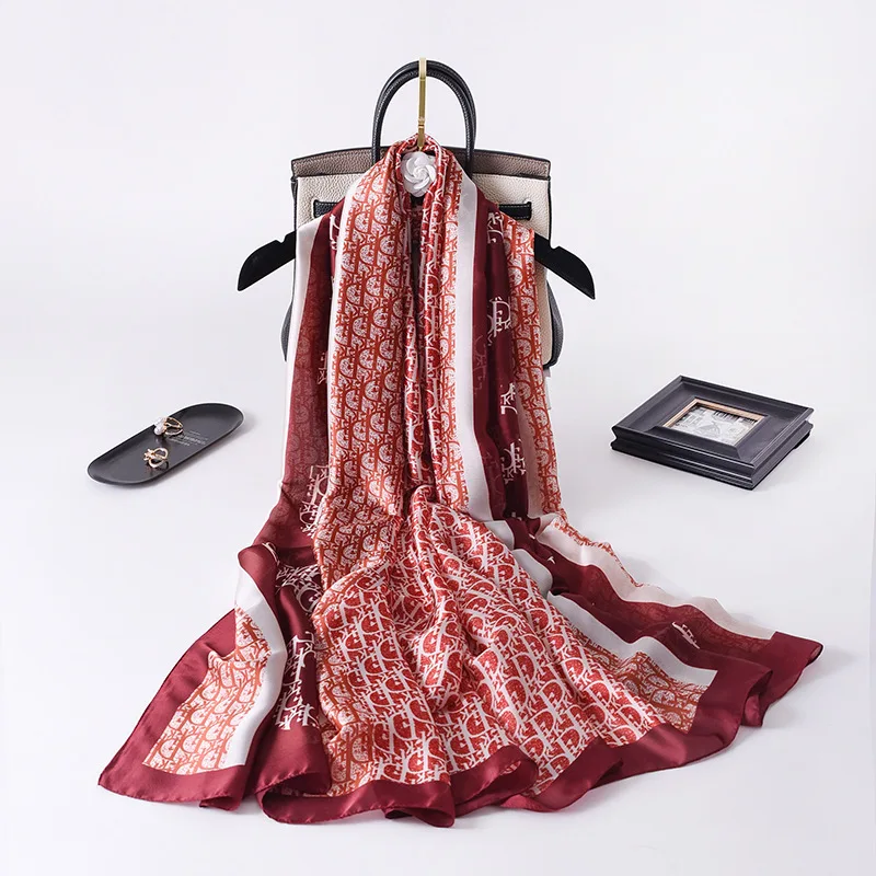 2021 New Silk-like Retro Fashion Scarf Women's Korean-Style Simple and Elegant Shawl Decoration Women's Summer Sunscreen Scarf