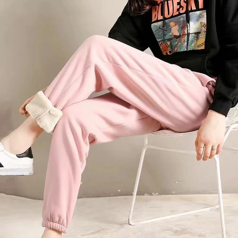 

CHRLEISURE Fashion Women Winter Warm Long Pants Fleece Thick Leggins Mujer Solid Size Plus Elastic Lace-up Casual Leggings