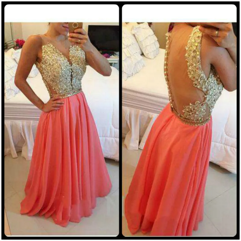 

2020 Good Quality Sheer V Neck Lace Prom Dresses Sexy See Through Covered Button Back A Line Long Chiffon Pearls Evening Party
