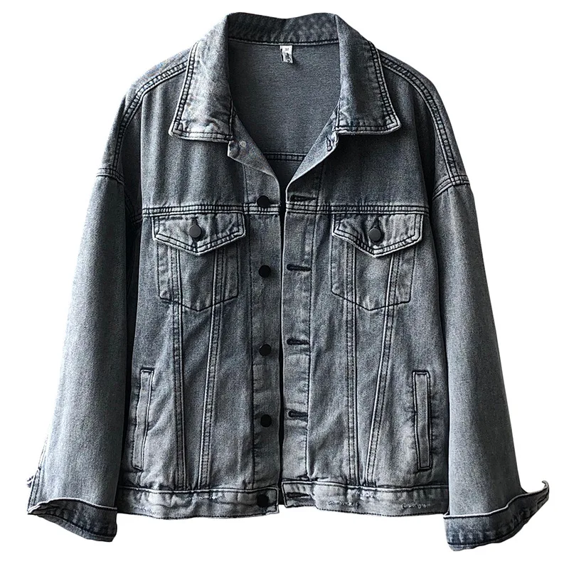 

Women's Spring Denim Jackets 2021 Fashion Korean Lapel Long Sleeve Single Breasted Loose Jean Coat Denim Jacket Women Tops