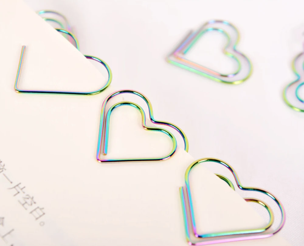 

12Pcs/set Rainbow Heart Shaped Paper Clips Bookmark Planner Tools Scrapbooking Tools Memo Clip Metal Binder Paperclip