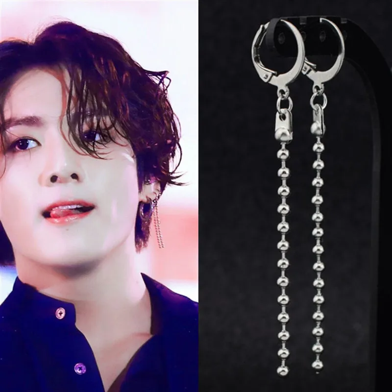 Корейский панк KPOP JIN SUGA Jimin из нержавеющей стали серьги гвоздики Bangtan Boys на цепочке
