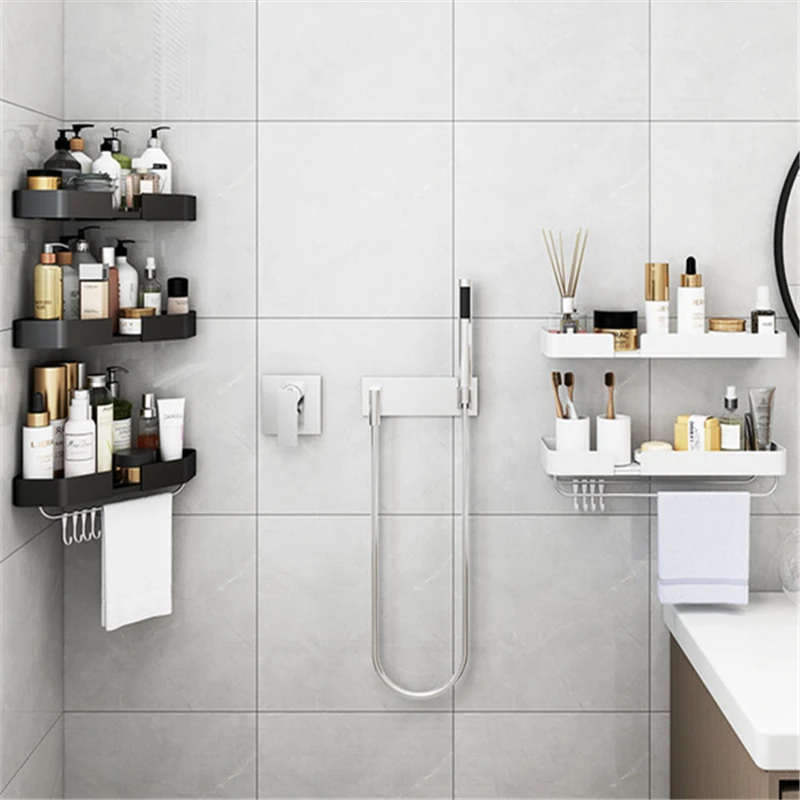 wall mounted corner storage rack black bathroom shelf shower storage triangle shelves towel bar bathroom accessories free global shipping