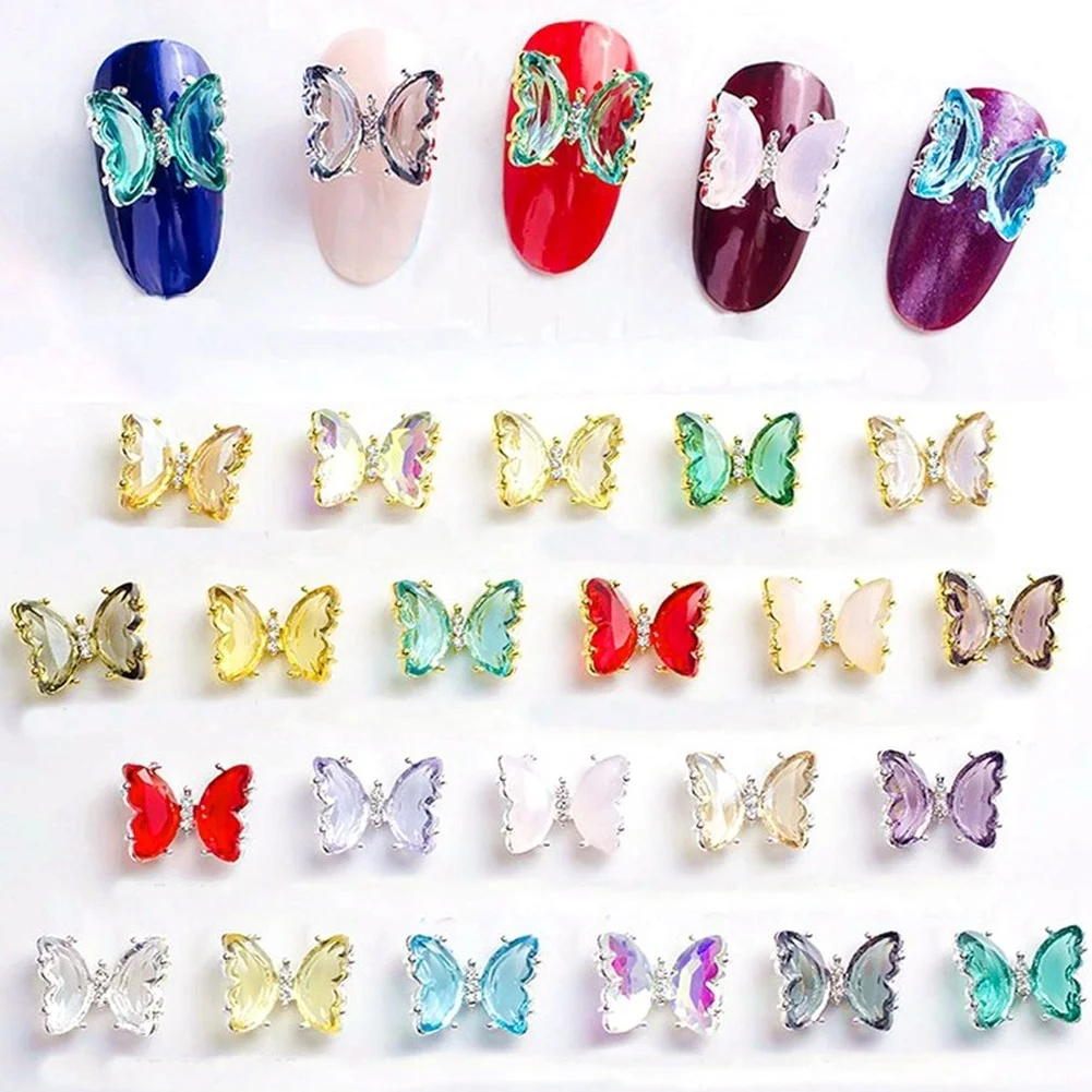 

5Pcs Elegant Butterfly Nail Charms 3D Nail Supplies Alloy with Crystal Rhinestones Nails Accesorios