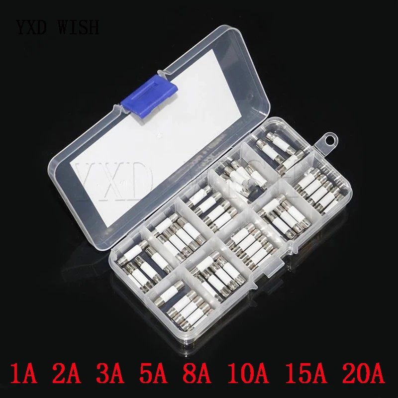 

100 шт./кор. 5 мм x 20 мм 250V плавкие Керамика предохранитель кабельные наконечники в наборе для 0.25A 0.5A 1A 2A 3A 5A 8A 10A 15A 20A страхования с автоматическо...