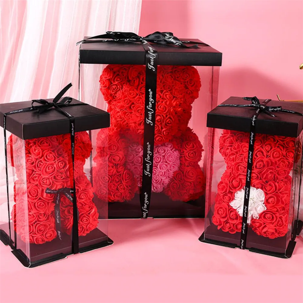 Peluche rom&aacute;ntico personalizado para el D&iacute;a de San Valent&iacute;n, oso de peluche rosa de 35cm, regalo de cumplea&ntilde;os, Navidad, boda, flores artificiales, 2021-1