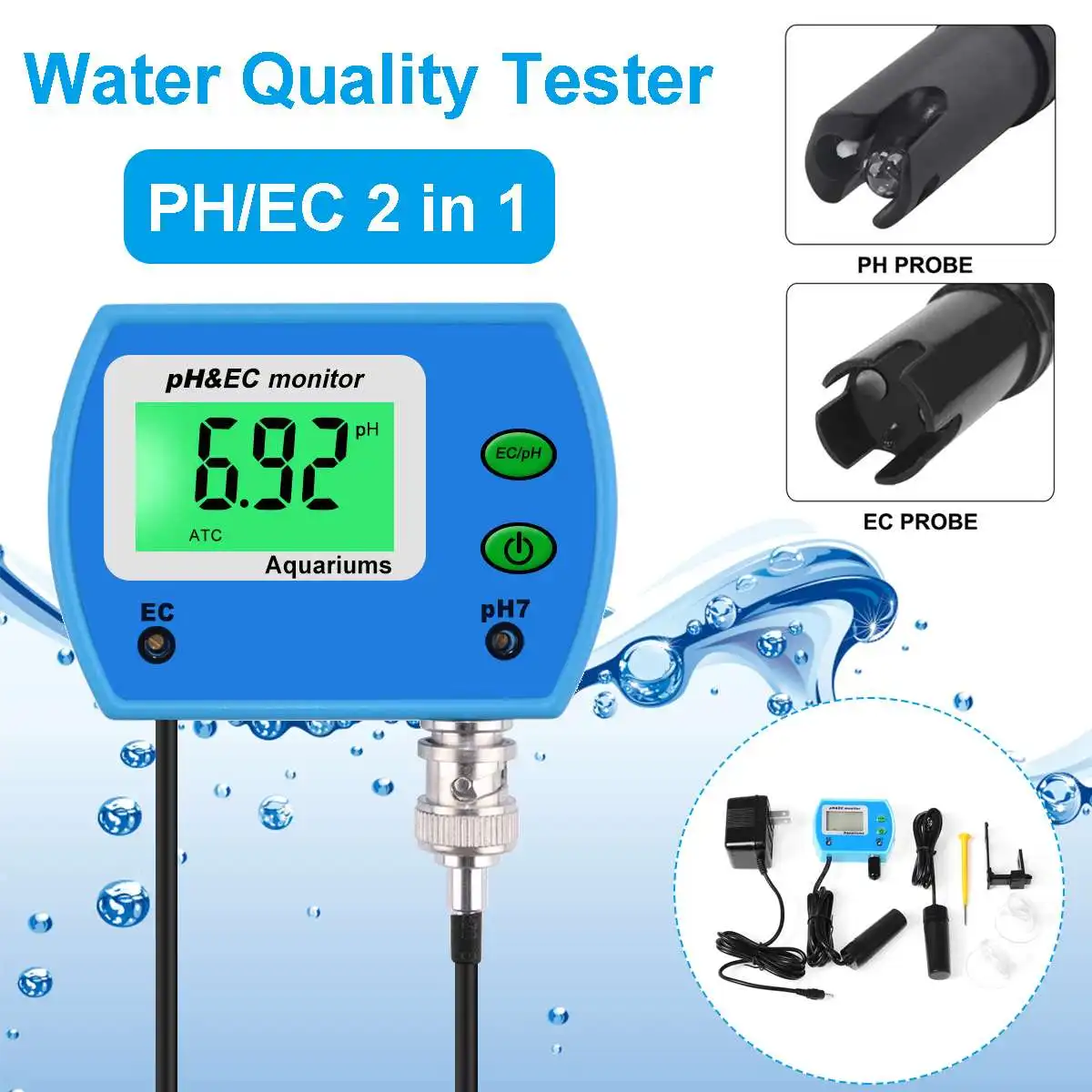 

Тестер качества воды ZEAST PH/EC 2 в 1, Гидропоника для аквариума, бассейна