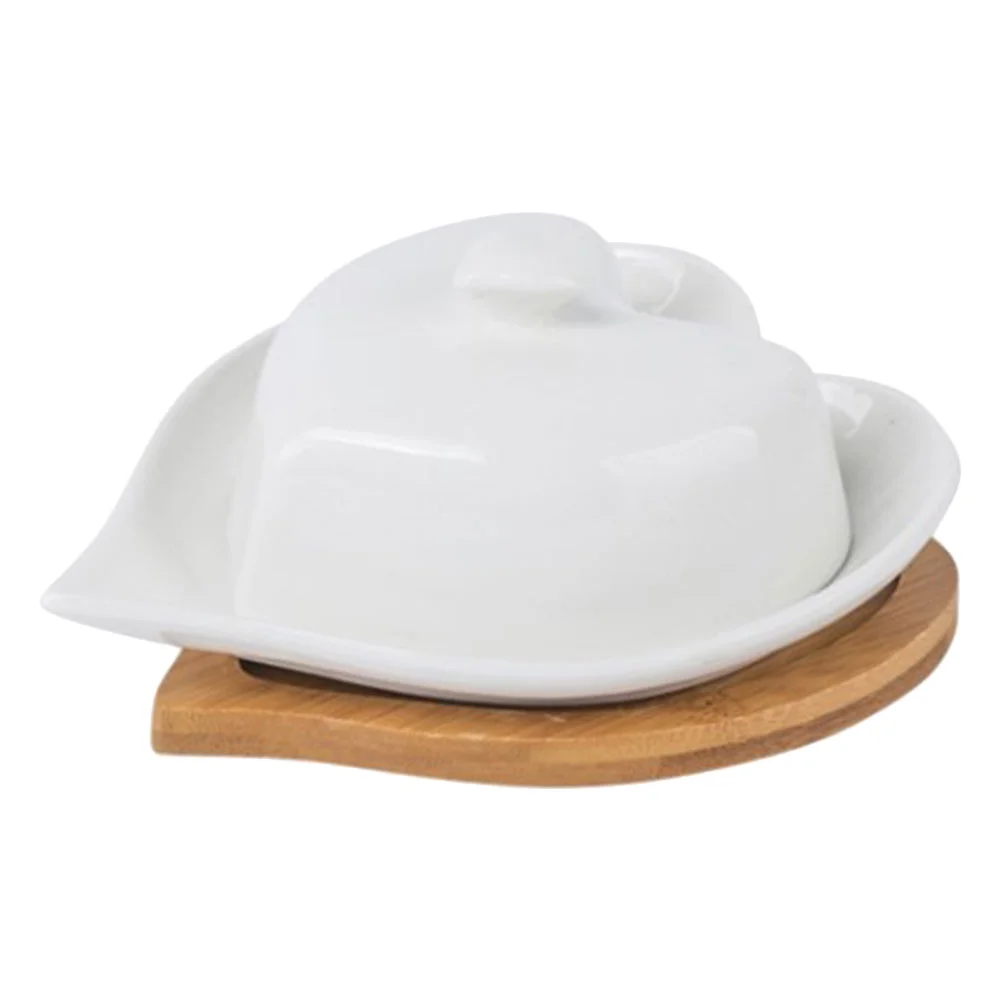 

1 Set of Food Container Butter Plate Heart Design Kitchen Ceramic Dish with Base Tray