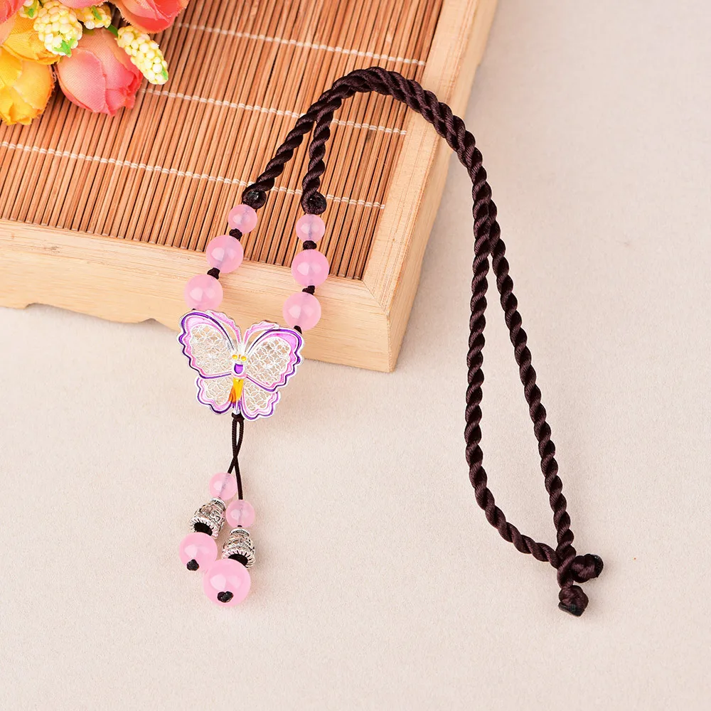 Нефритовая бабочка кулон ожерелье халцедон розовый Агат амулет Мода натуральный