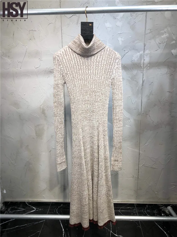 【HSY】2019 Новое Элегантное облегающее женское платье с длинными рукавами и высоким