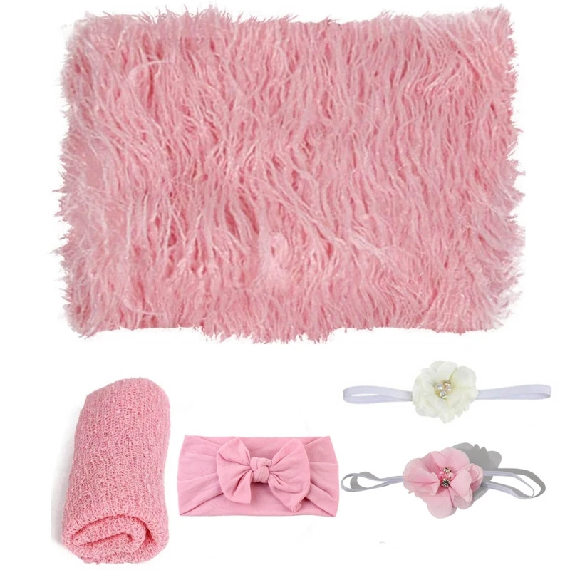 Accesorios de fotograf&iacute;a para reci&eacute;n nacidos, envoltura envolvente para beb&eacute; + manta + conjunto de diadema, accesorios de ropa para sesi&oacute;n de fotos de ni&ntilde;os-0