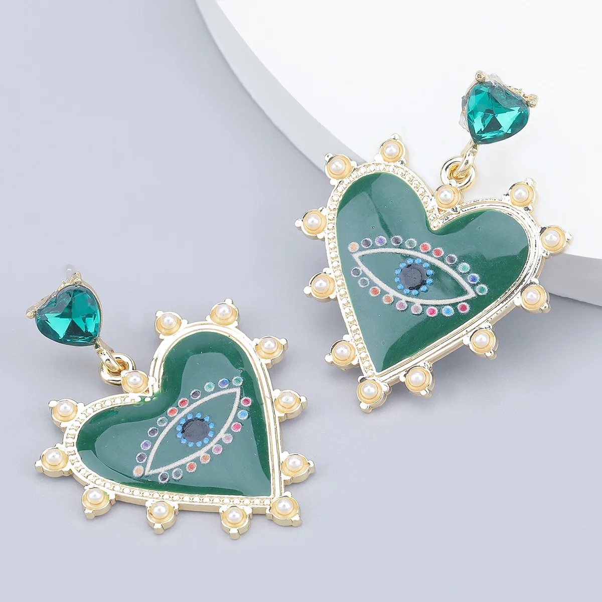 

New Exaggerated Big Heart Earrings for Women 2021 Blue Eye Clear Crystal Drop Earrings Fashion Pearl Wedding Jewelry Gift