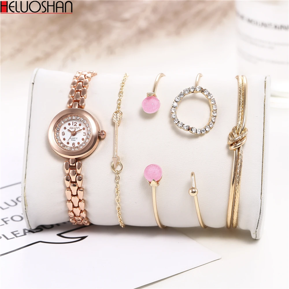 

Роскошные женские часы relojes для женщин, повседневные женские наручные часы в виде розы, набор простых браслетов