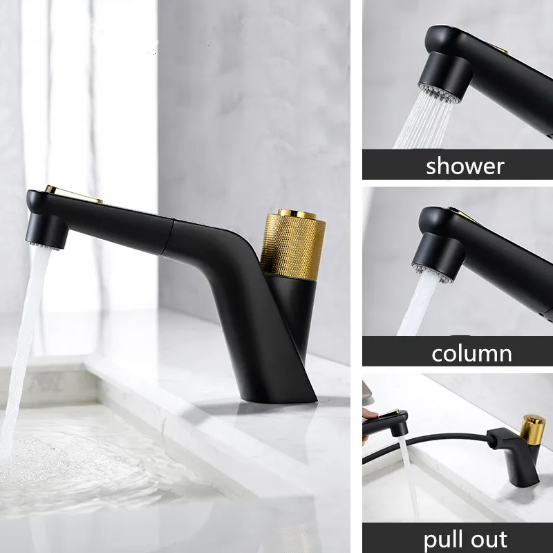 

Basin Sink Faucets Brass Black Pull Out Bathroom Tap Swivel Single Handle Deck Mounted Bath Basin Vessel Mixer Water Tap Chrome
