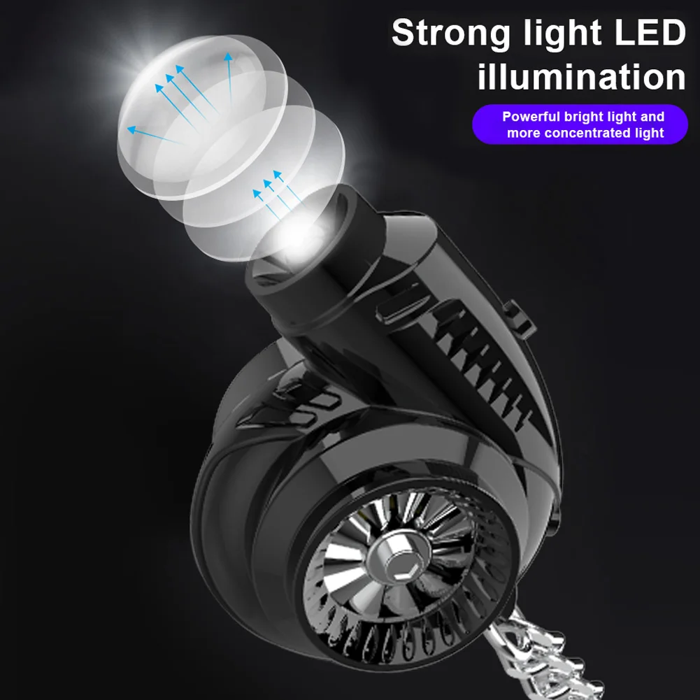 

Mini Turbo Turbocharger Keychain USB Rechargeable LED Flashlight Spinning Turbine with Engine Sound Car Interior Accessories