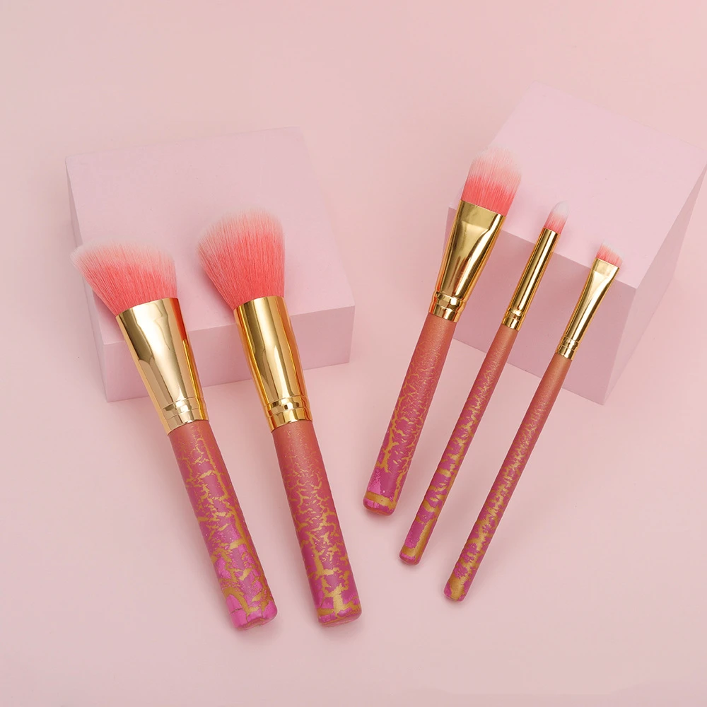 

5 Makeup Brushes Set Cracked Wooden Handle Makeup Brush Peach Color Makeup Brush Set Foundation Brush EyeMakeup Brush MakeupTool