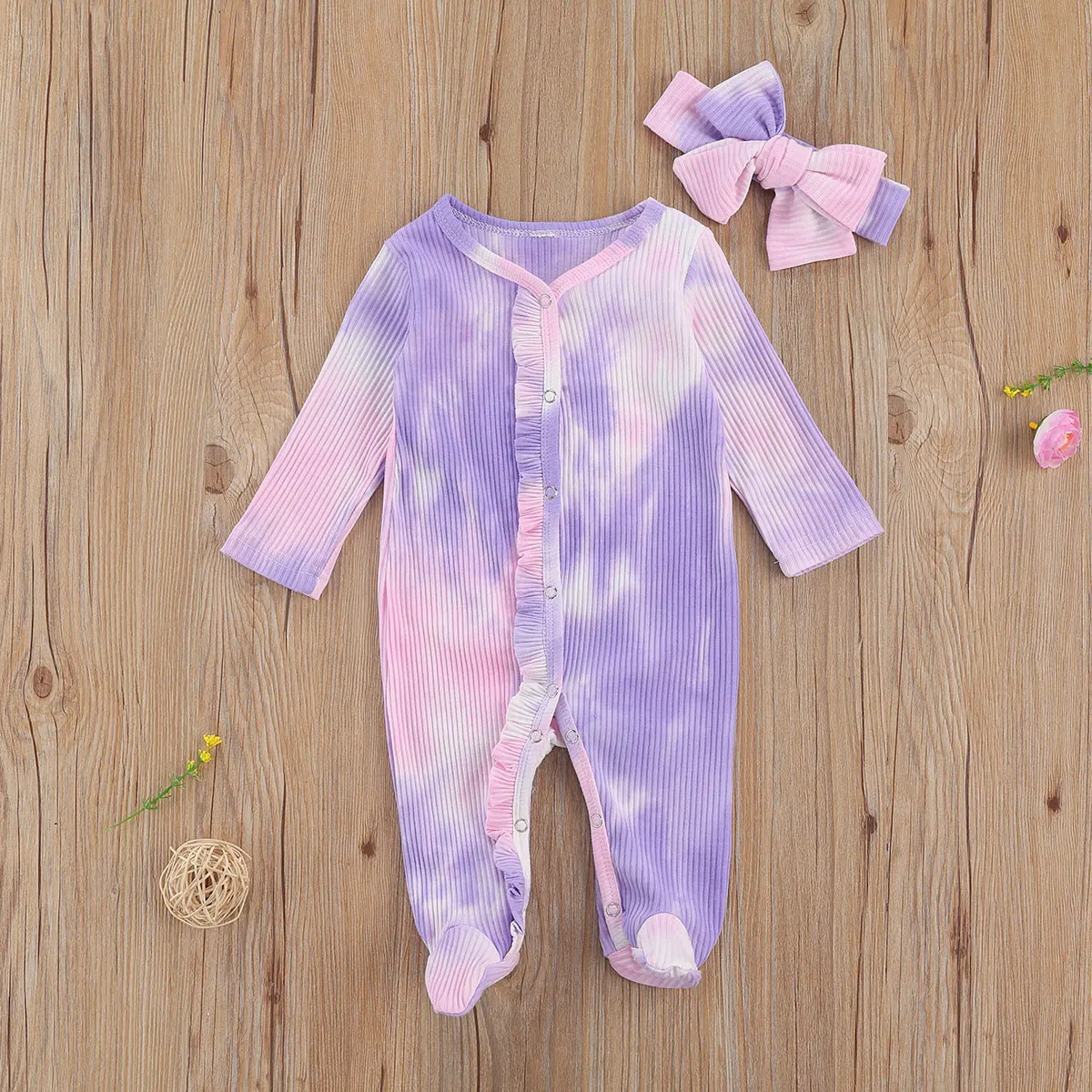 FOCUSNORM/комбинезон для новорожденных девочек с галстуком-краской Однобортный