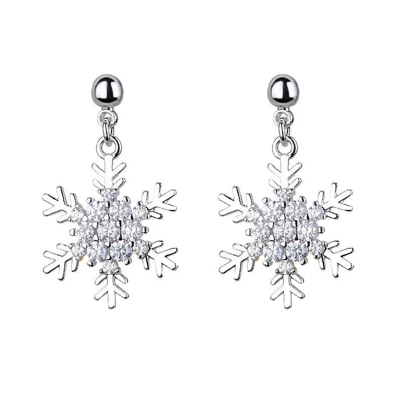

Fashion Snowflake Drop Earrings High Quality Christmas Jewelry Silvery Piercing Earrings For Women Birthday Gifts Wholesale