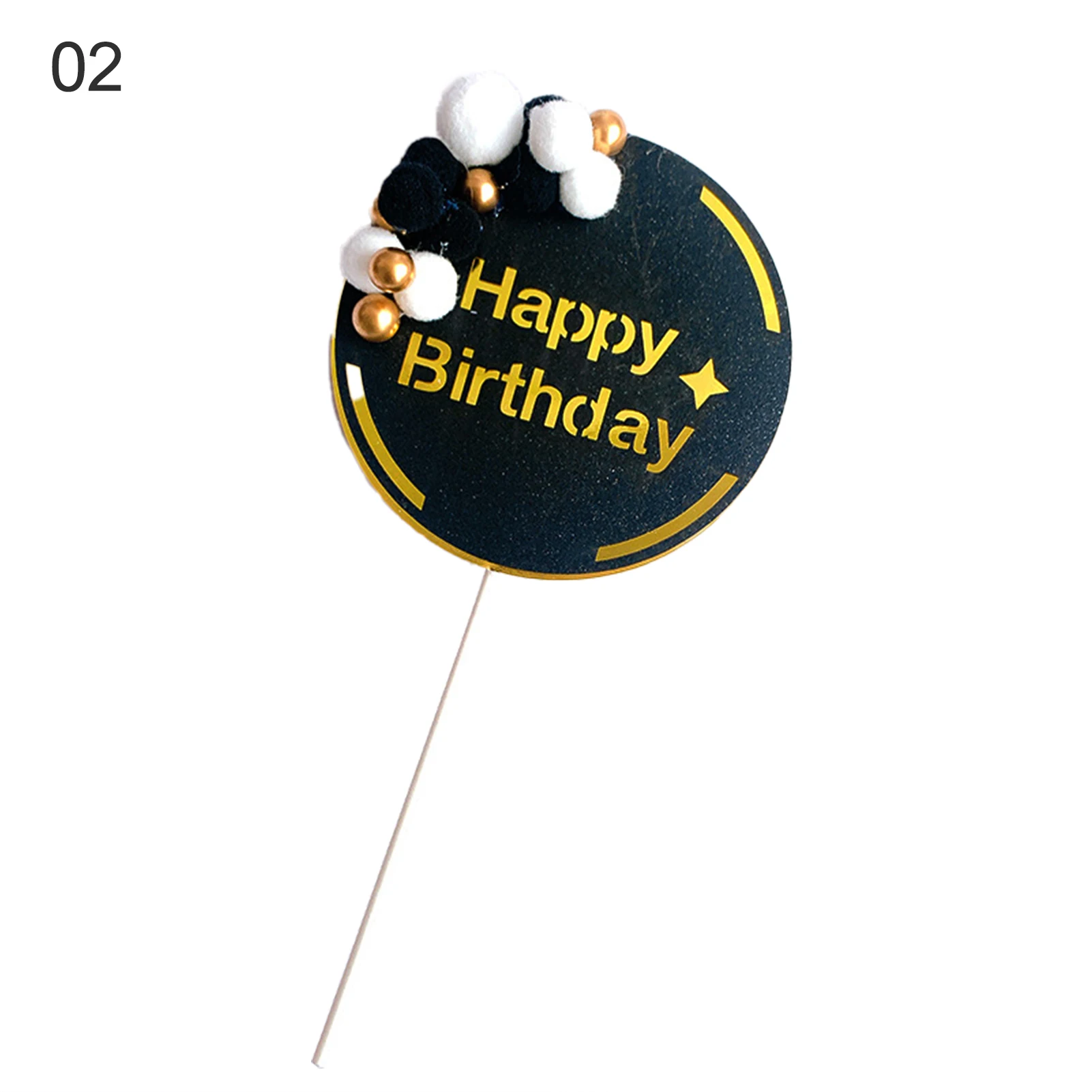 

Happy Birthday Letter Cake Topper with Fuzzy Balls Birthday Party Cupcake Decor