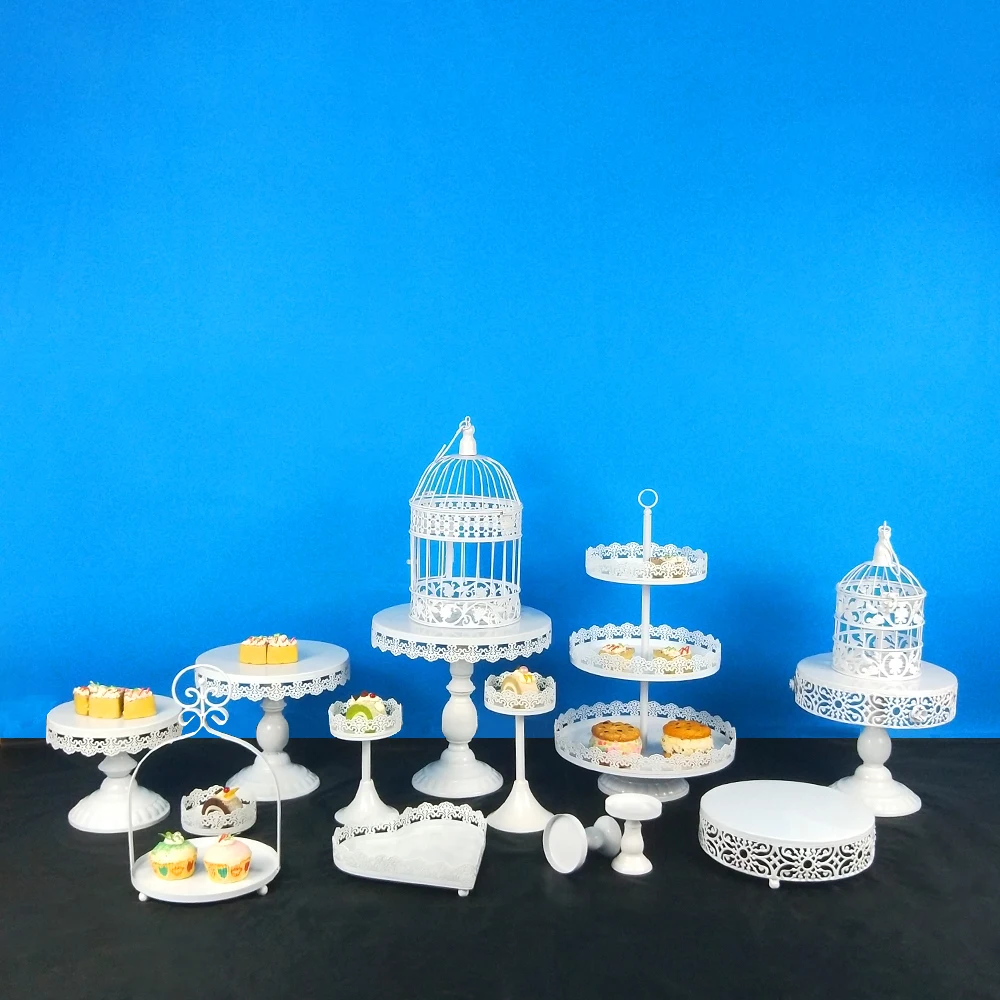 

TOBS CUPCAKE STAND WHITE MENTAL CAKE STAND SET WITH LACE EDGE FOR WEDDING BIRTHDAY PARTY AFTERNOON TEA BAKING TOOLS