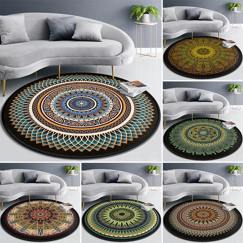 

Modern Mandala Round Carpet for Living Room Luxury Ethnic Style Floor Mat Anti Slip Bedroom Rugs Bohemian Area Rugs 100cm/120cm